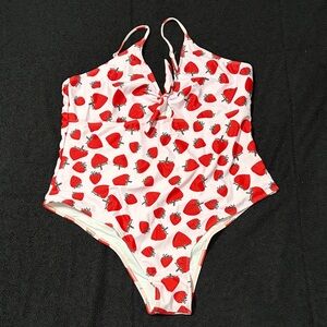 SHEIN Red Strawberry Print One Piece Swimsuit